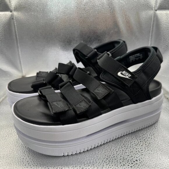 Size 8 Nike Icon Classic Womens Black White Platform Wedge Sandal‎ DH0224-001 - Picture 7 of 12